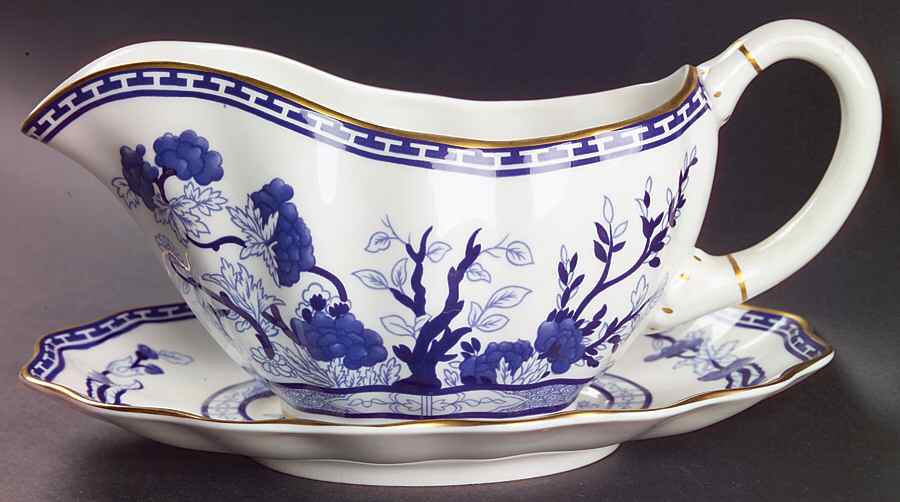 Indian Tree Blue Gravy Boat & Underplate by Coalport-1