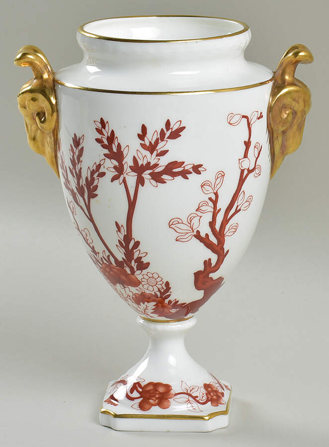 Indian Tree Coral (Scalloped) Covered Ram's Head Handled Vase No Lid by Coalport-1