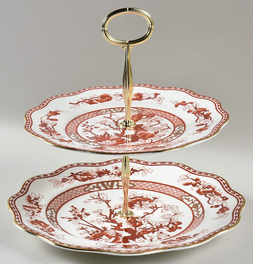 Indian Tree Coral (Scalloped) 6 5/8"-10"  2 Tiered Serving Tray (Dp, Sp) HC by Coalport-1