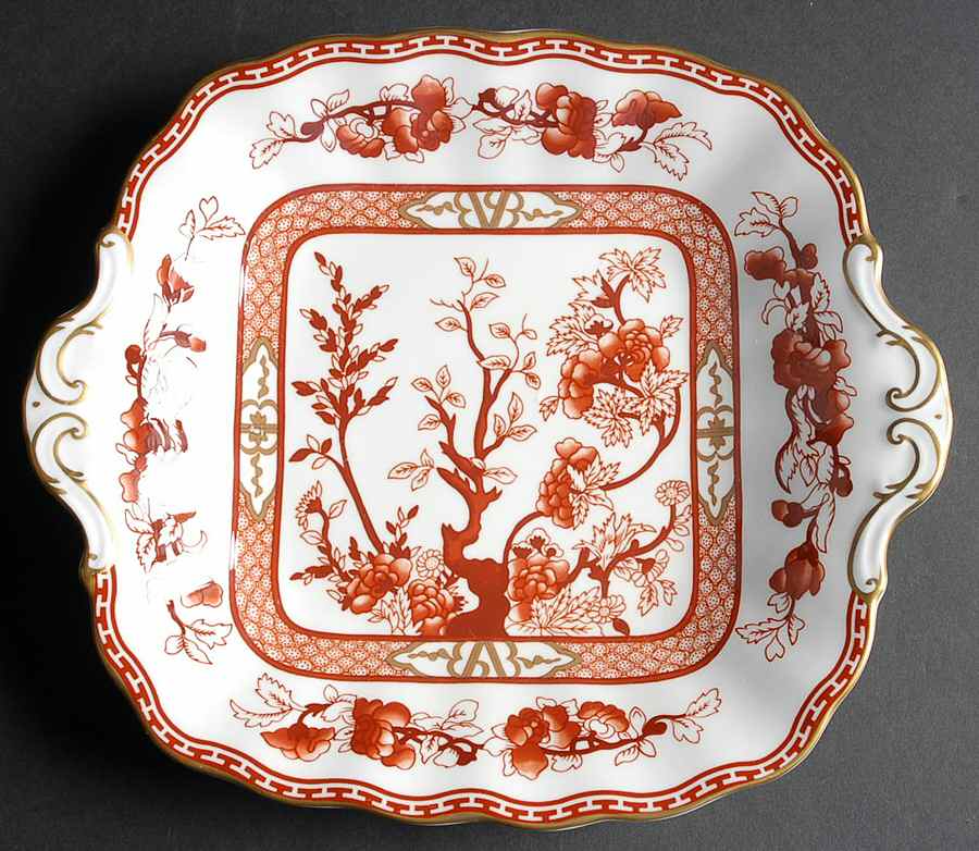 Indian Tree Coral (Scalloped) 10" Square Handled Cake Plate by Coalport-1