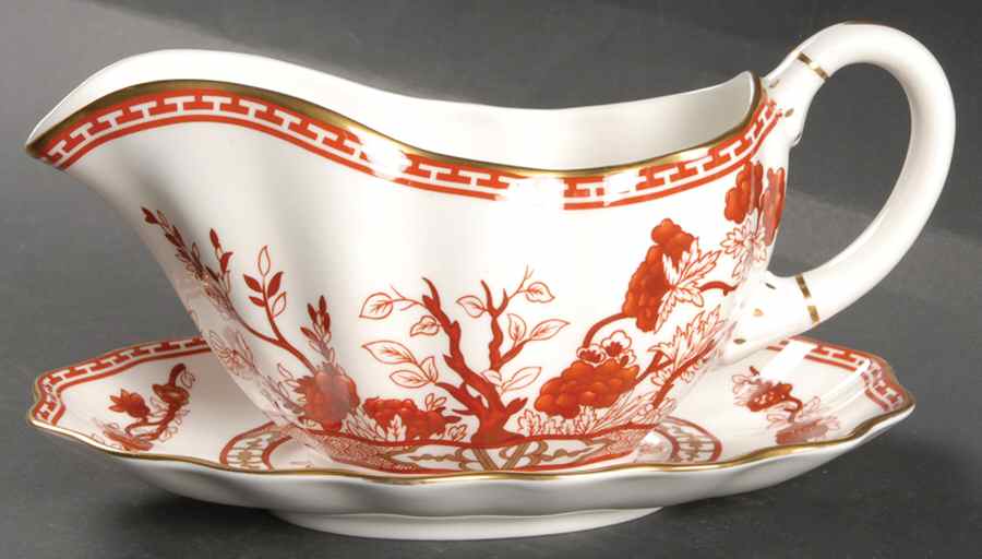 Indian Tree Coral (Scalloped) Gravy Boat & Underplate by Coalport-1