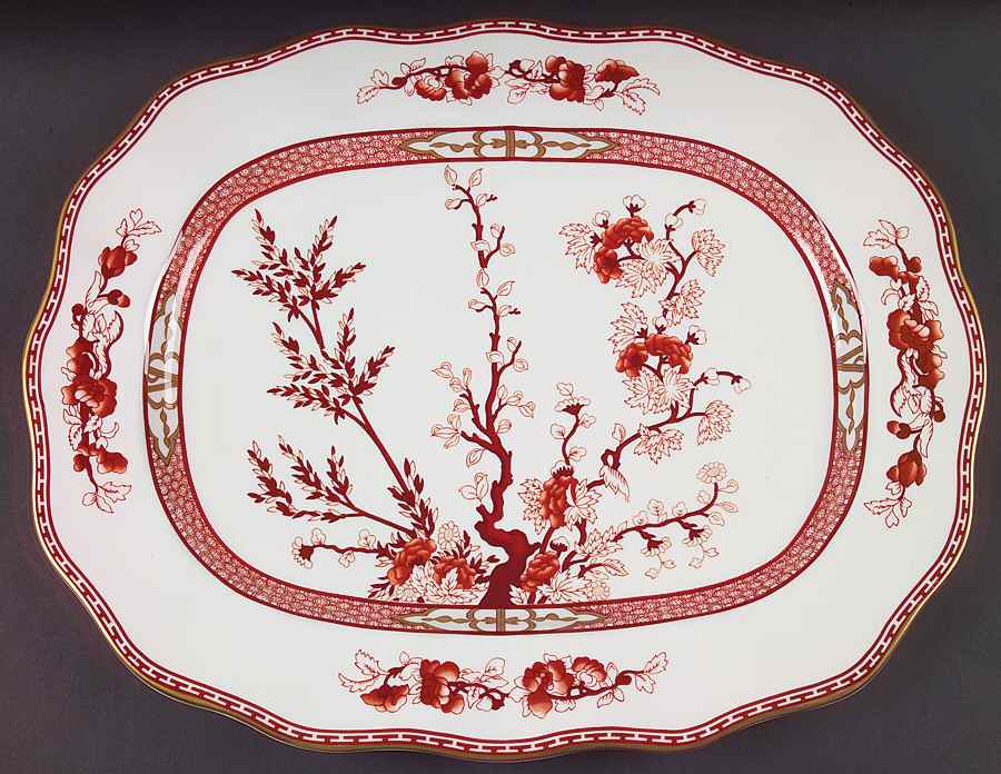 Indian Tree Coral (Scalloped) 16" Oval Serving Platter by Coalport-1