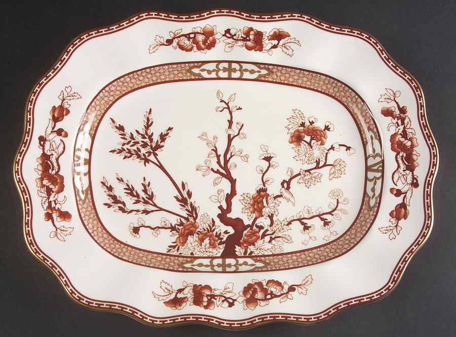 Indian Tree Coral (Scalloped) 14" Oval Serving Platter by Coalport-1
