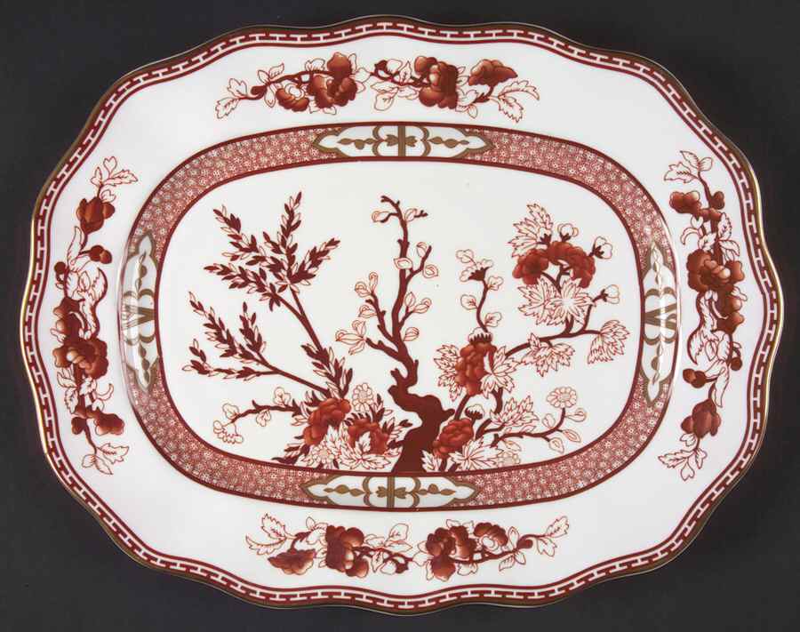 Indian Tree Coral (Scalloped) 12" Oval Serving Platter by Coalport-1
