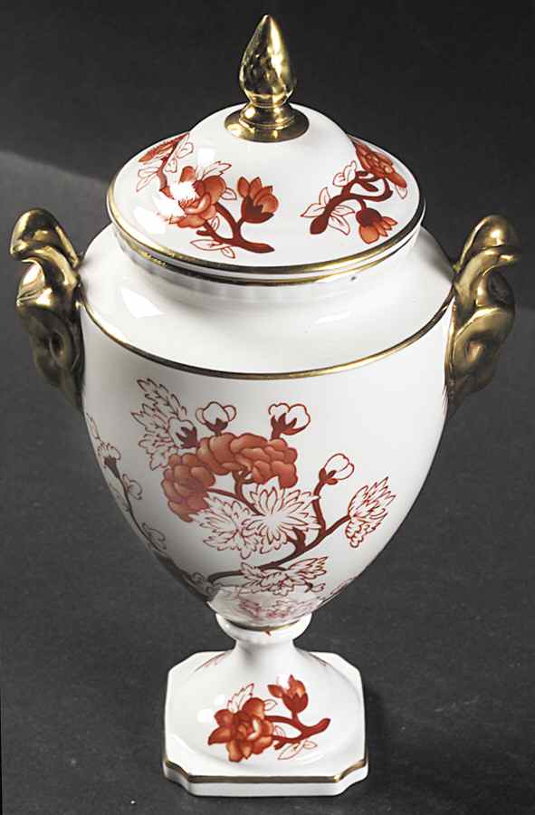 Indian Tree Coral (Scalloped) Covered Vase with Ram's Head Handles by Coalport-1