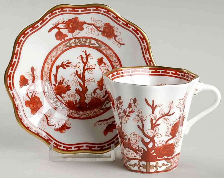 Indian Tree Coral (Scalloped) Flat Demitasse Cup & Saucer Set by Coalport-1