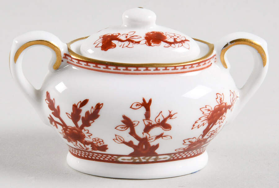 Indian Tree Coral (Semi Scalloped) Miniature Sugar Bowl & Lid by Coalport-1