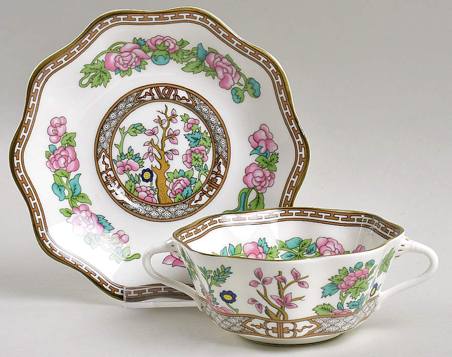 Indian Tree Multicolor (Scalloped, Older) Footed Cream Soup Bowl & Saucer Set by Coalport-1