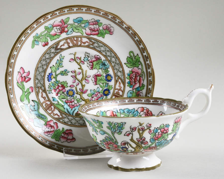 Indian Tree Multicolor (Scalloped, Older) Footed Cup & Saucer Set by Coalport-1