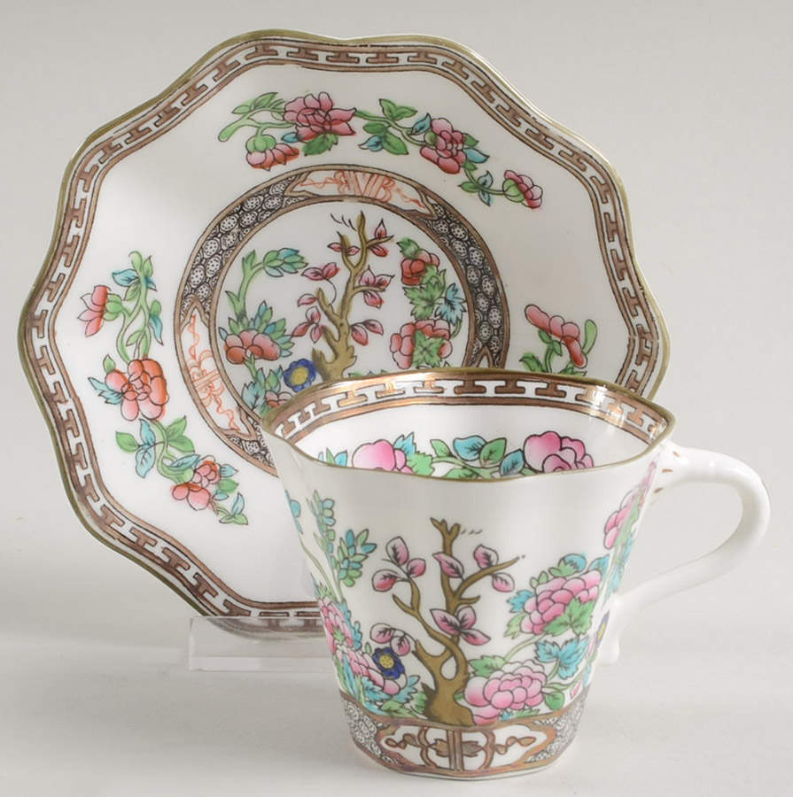 Indian Tree Multicolor (Scalloped, Older) Flat Cup & Saucer Set by Coalport-1