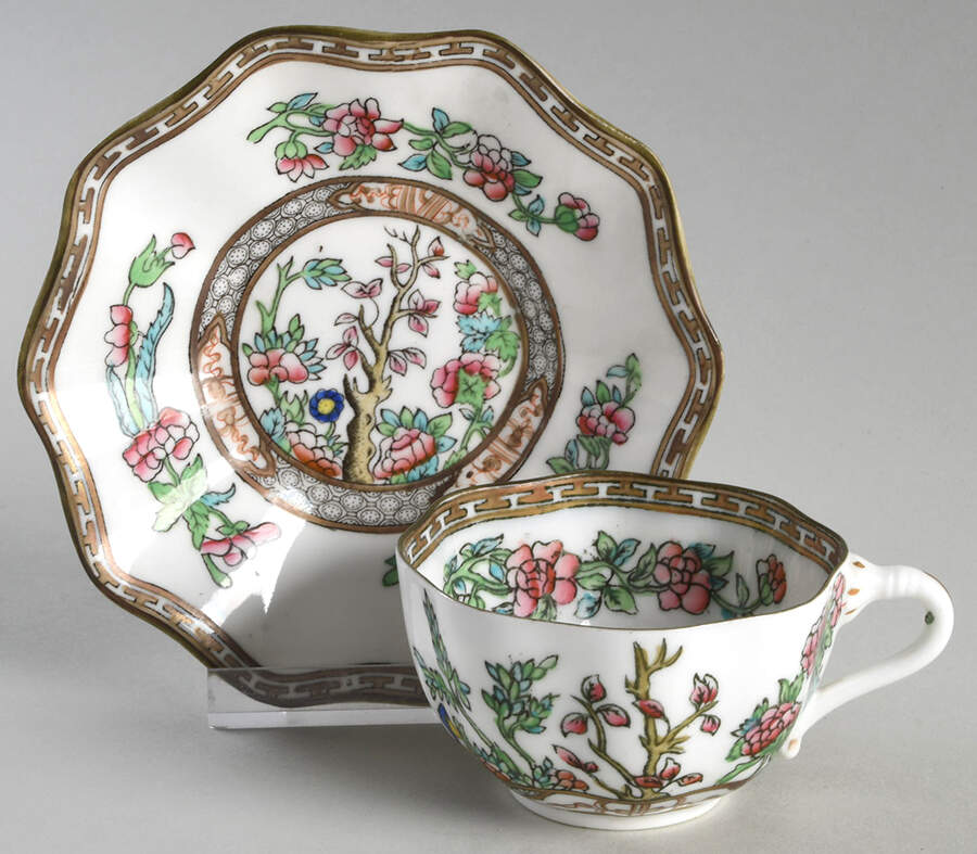 Indian Tree Multicolor (Scalloped, Older) Flat Cup & Saucer Set by Coalport-1