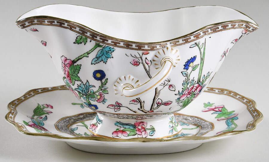 Indian Tree Multicolor (Scalloped, Older) Gravy Boat & Underplate by Coalport-1