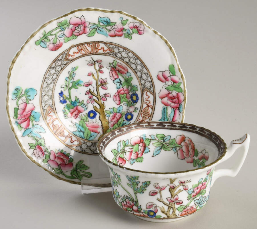 Indian Tree Multicolor (Scalloped, Older) Flat Cup & Saucer Set by Coalport-1
