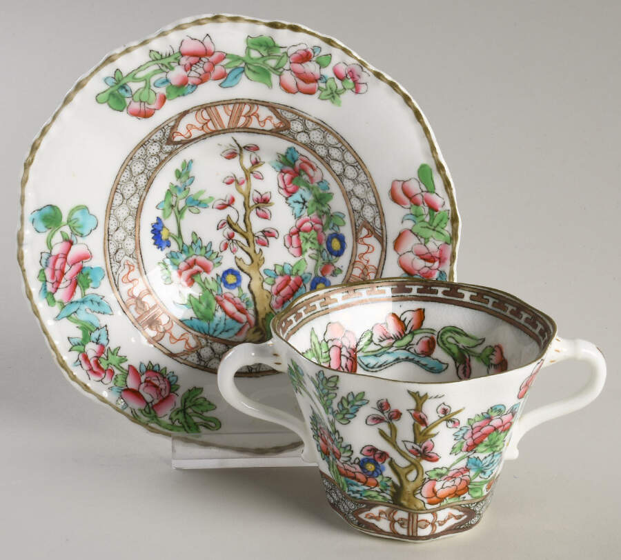 Indian Tree Multicolor (Scalloped, Older) Flat Bouillon Cup & Saucer by Coalport-1