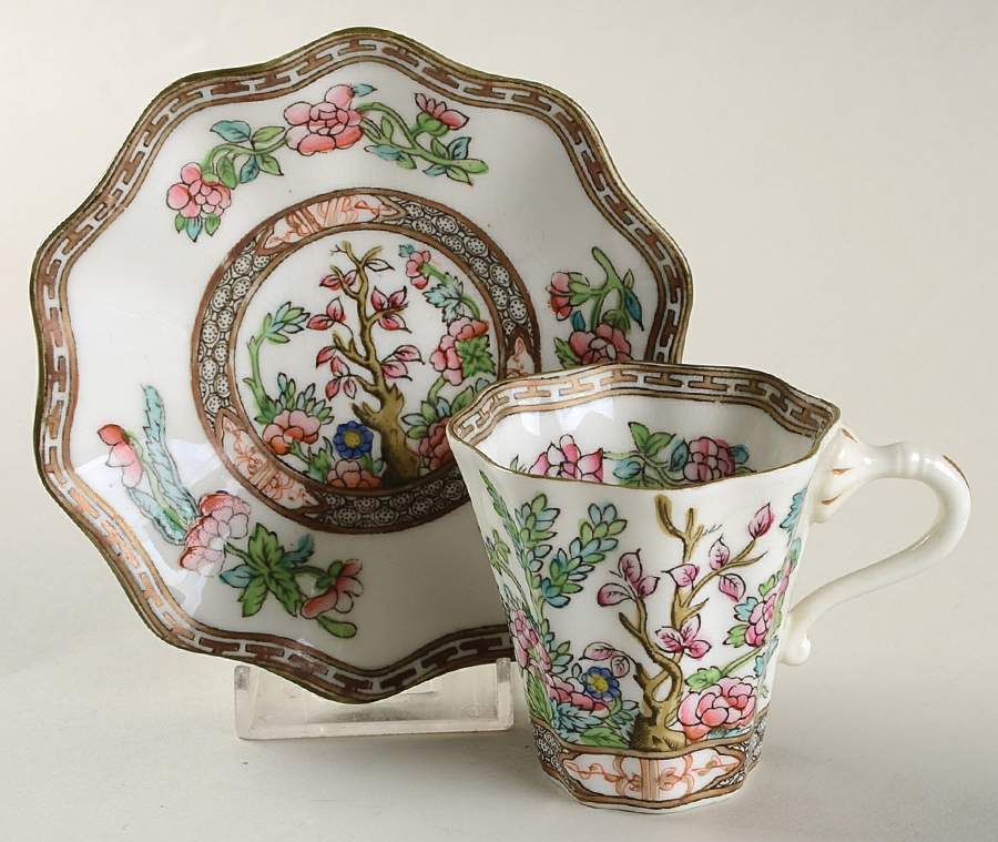 Indian Tree Multicolor (Scalloped, Older) Flat Demitasse Cup & Saucer Set by Coalport-1