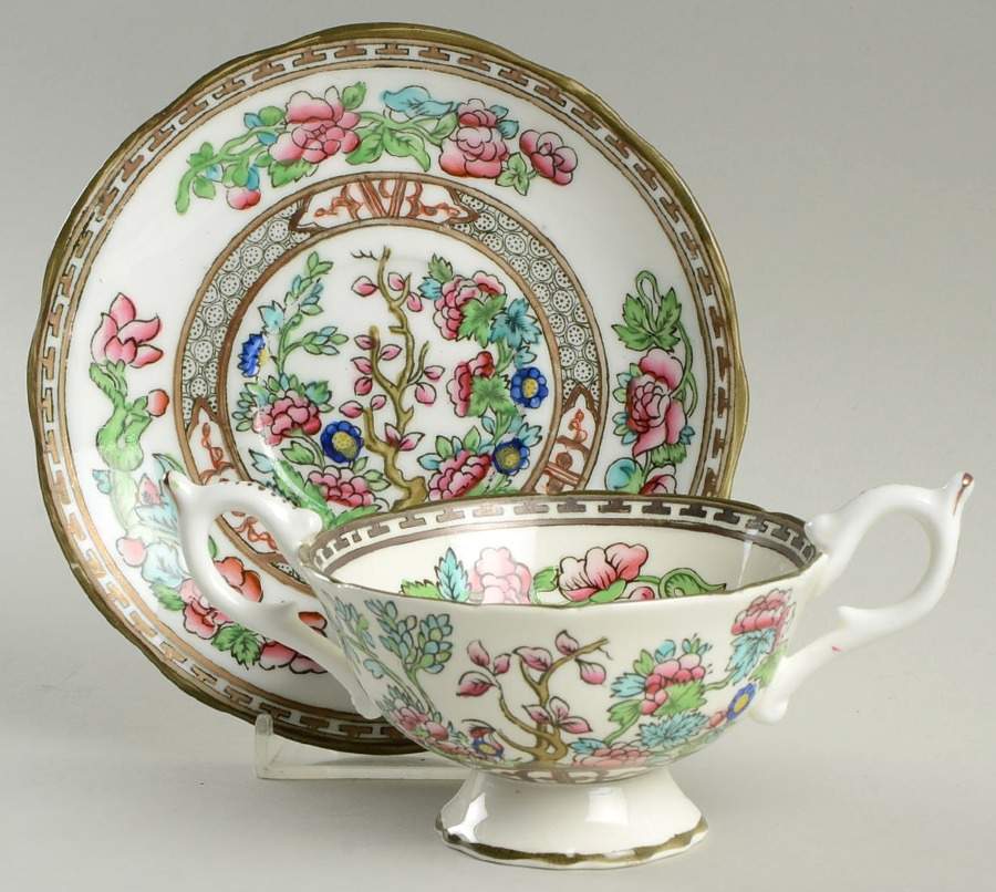 Indian Tree Multicolor (Scalloped, Older) Footed Bouillon Cup & Saucer by Coalport-1