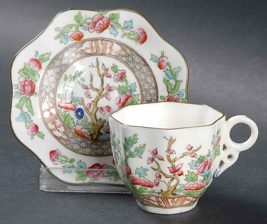 Indian Tree Multicolor (Scalloped, Older) Flat Toy Cup and Saucer Set by Coalport-1