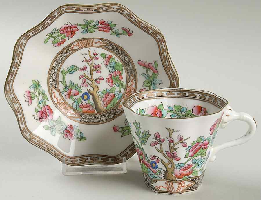 Indian Tree Multicolor (Scalloped, Older) Flat Cup & Saucer Set by Coalport-1