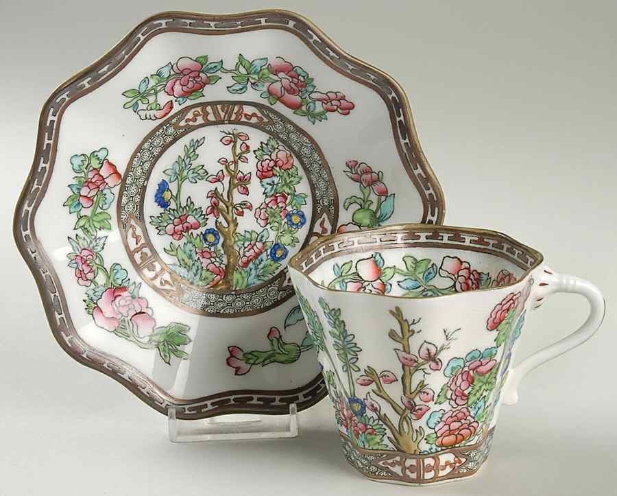 Indian Tree Multicolor (Scalloped, Older) Flat Cup & Saucer Set by Coalport-1