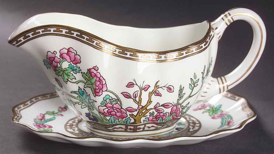 Indian Tree Multicolor (Scalloped, Older) Gravy Boat & Underplate by Coalport-1