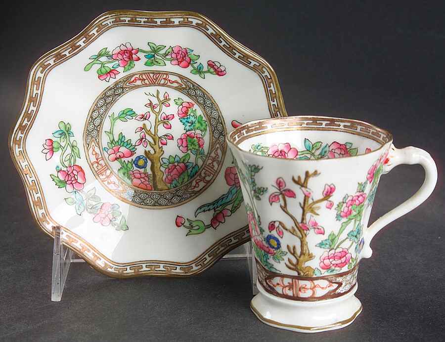 Indian Tree Multicolor (Scalloped, Older) Flat Cup & Saucer Set by Coalport-1