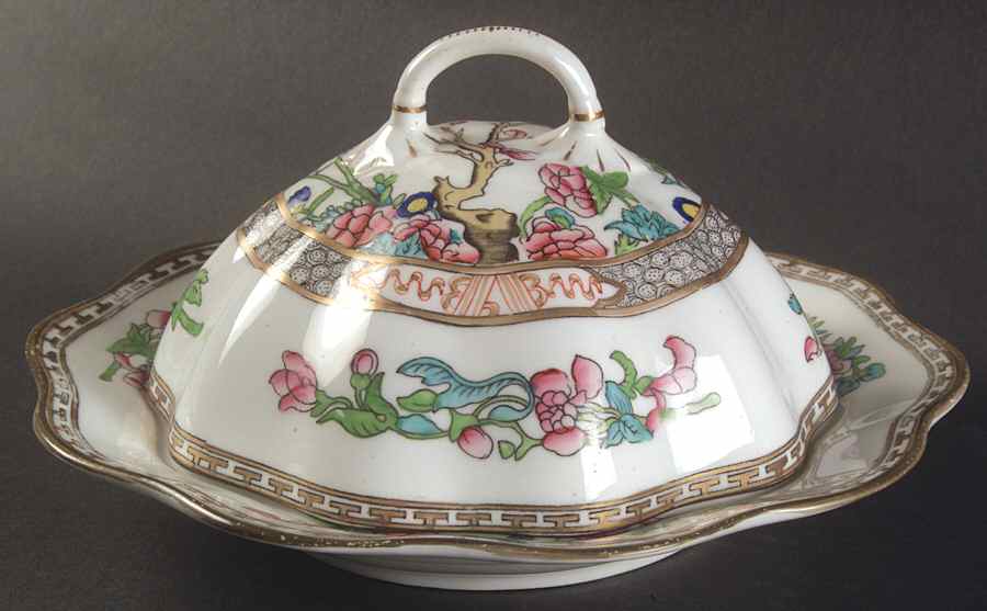 Indian Tree Multicolor (Scalloped, Older) Round Covered Butter by Coalport-1