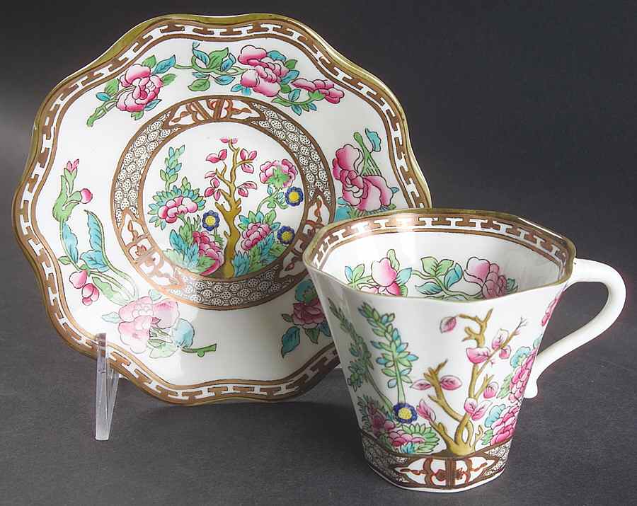 Indian Tree Multicolor (Scalloped, Older) Flat Cup & Saucer Set by Coalport-1