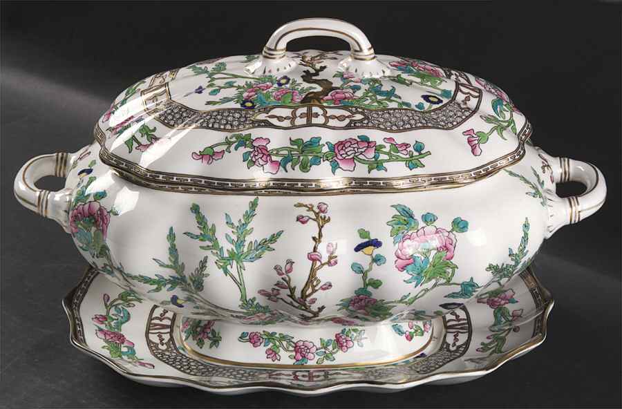 Indian Tree Multicolor (Scalloped, Older) Tureen & Lid w/Underplate by Coalport-1