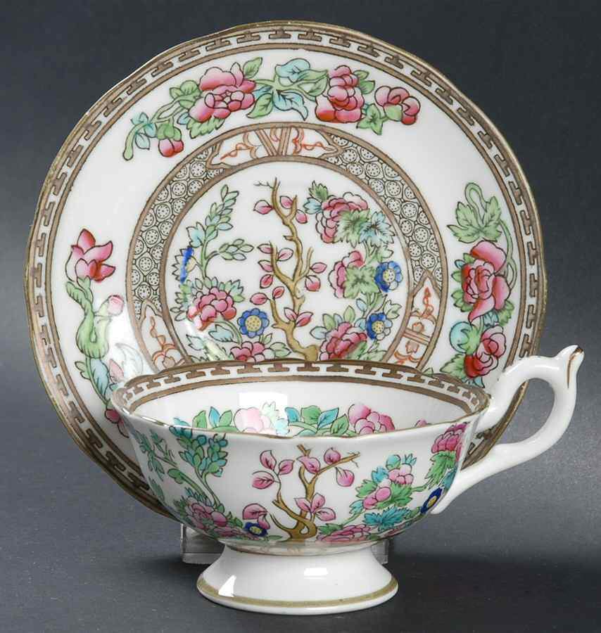 Indian Tree Multicolor (Semi Scalloped) Footed Cup & Saucer Set by Coalport-1
