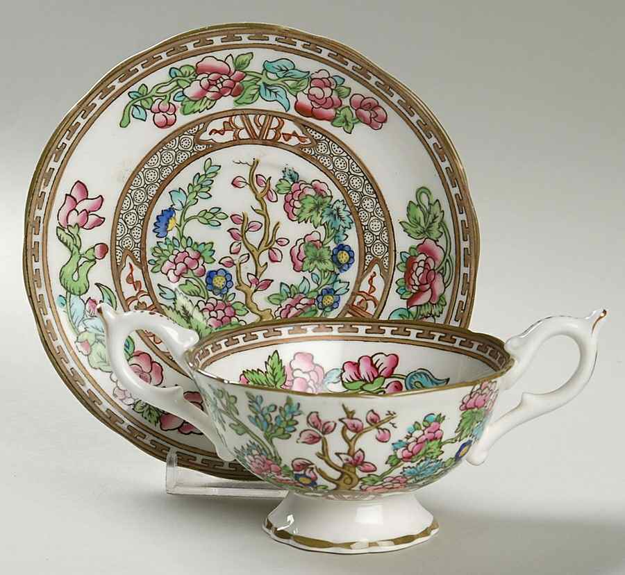 Indian Tree Multicolor (Semi Scalloped) Footed Bouillon Cup & Saucer by Coalport-1