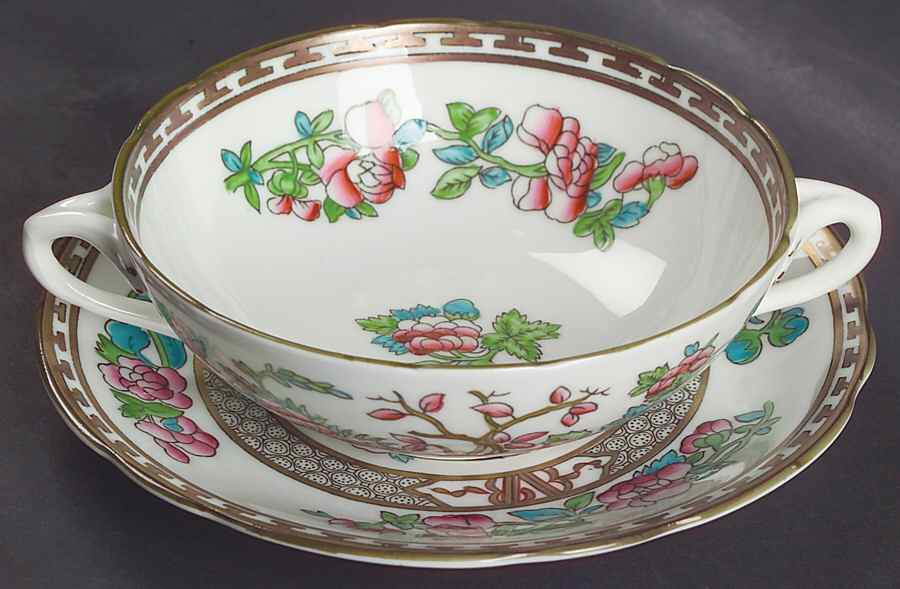 Indian Tree Multicolor (Semi Scalloped) Flat Cream Soup Bowl & Saucer Set by Coalport-1