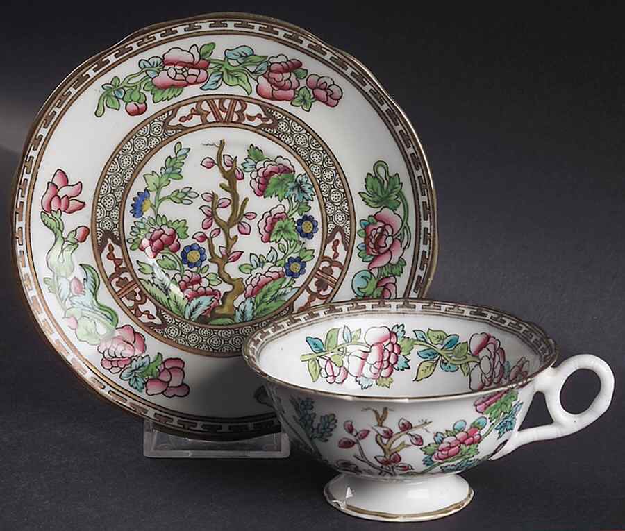 Indian Tree Multicolor (Semi Scalloped) Footed Cup & Saucer Set by Coalport-1