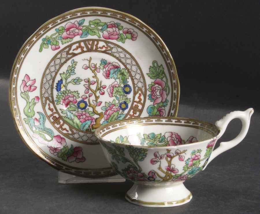 Indian Tree Multicolor (Semi Scalloped) Footed Cup & Saucer Set by Coalport-1