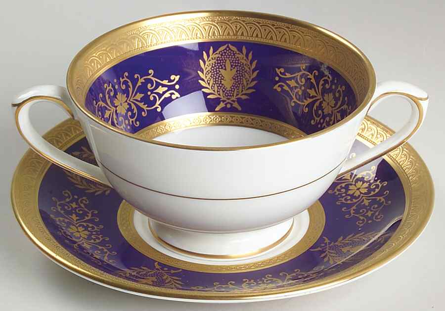 Lady Anne Cobalt Blue Footed Cream Soup Bowl & Saucer Set by Coalport-1