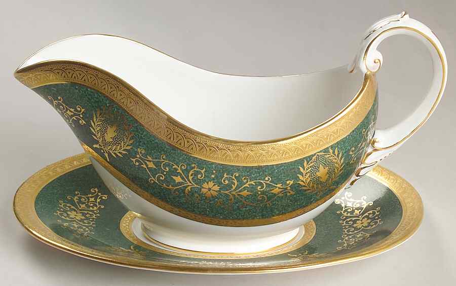 Lady Anne Green Gravy Boat & Underplate by Coalport-1