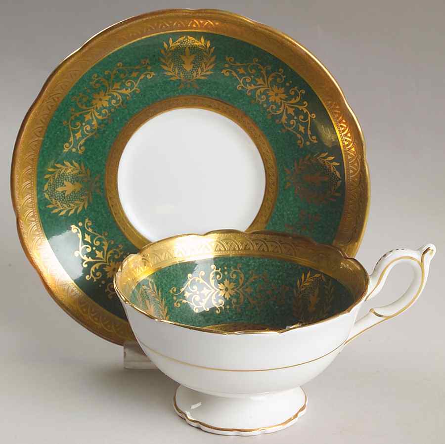 Lady Anne Green Footed Cup & Saucer Set by Coalport-1