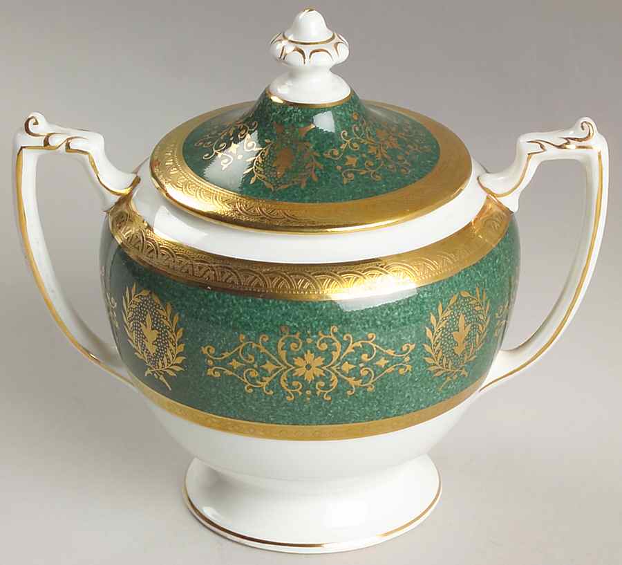 Lady Anne Green Sugar Bowl & Lid by Coalport-1