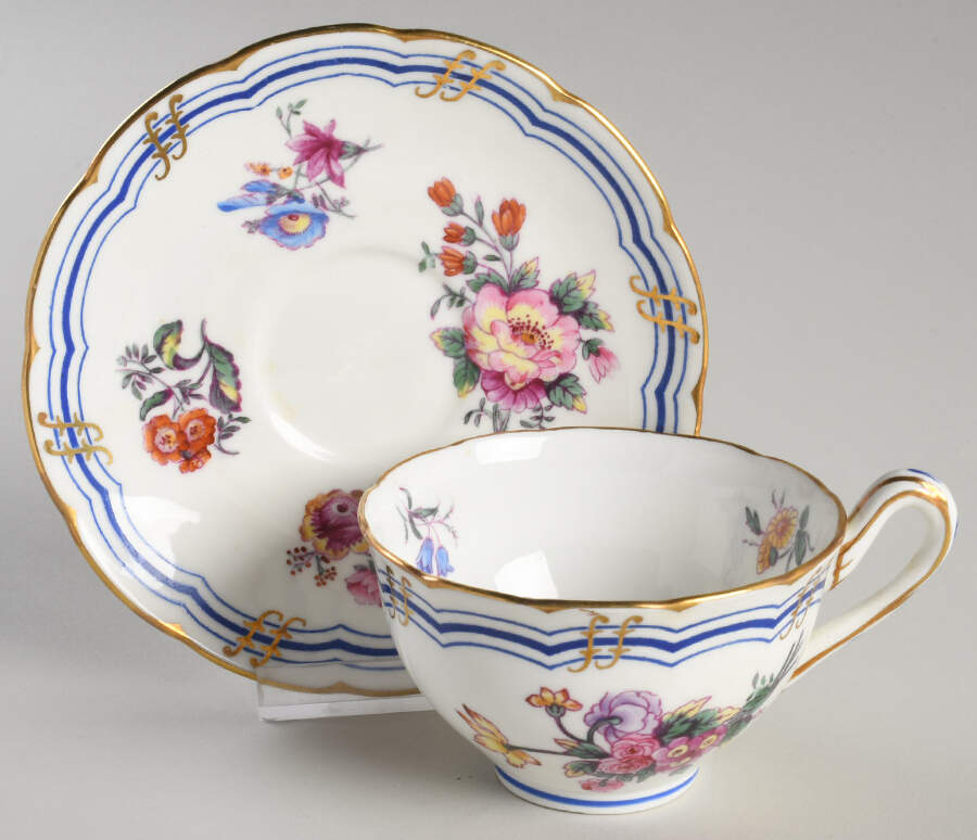 Leighton Sprays (Gold Trim) Footed Cup & Saucer Set by Coalport-1