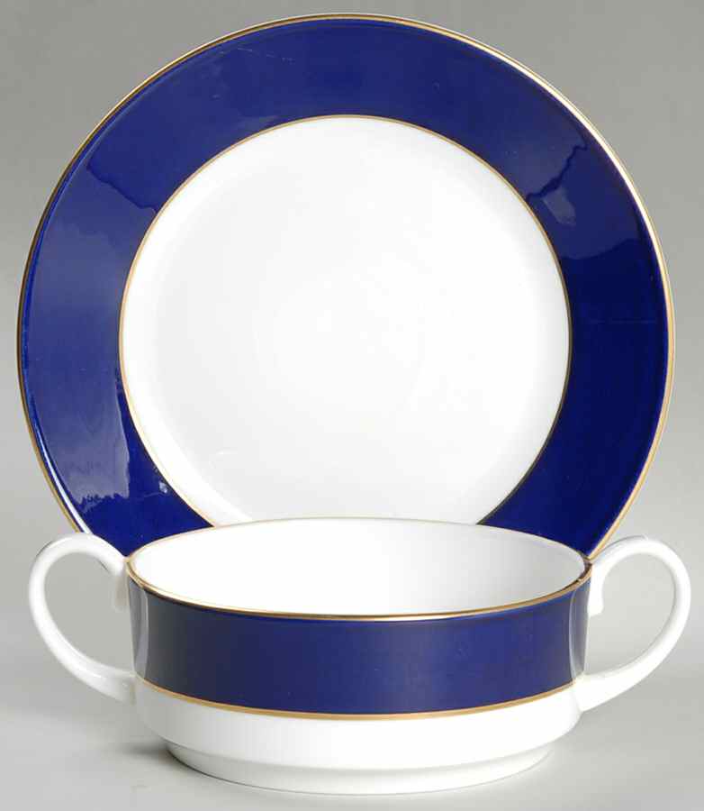 Majestic Blue Flat Cream Soup Bowl & Saucer Set by Coalport-1
