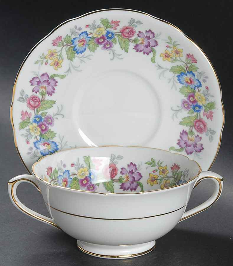 Maytime Footed Cream Soup Bowl & Saucer Set by Coalport-1