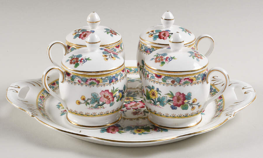Ming Rose Pot De Creme Set (Tray with 4 Pots) by Coalport-1