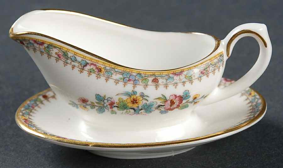 Ming Rose Miniature Gravy Boat & Attached Underplate by Coalport-1