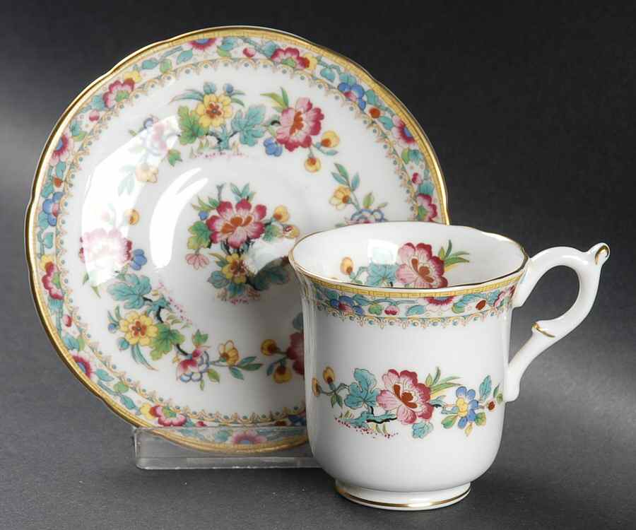 Ming Rose Footed Demitasse Cup & Saucer Set by Coalport-1