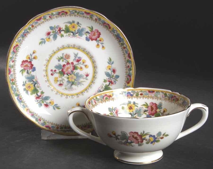 Ming Rose Footed Cream Soup Bowl & Saucer Set by Coalport-1