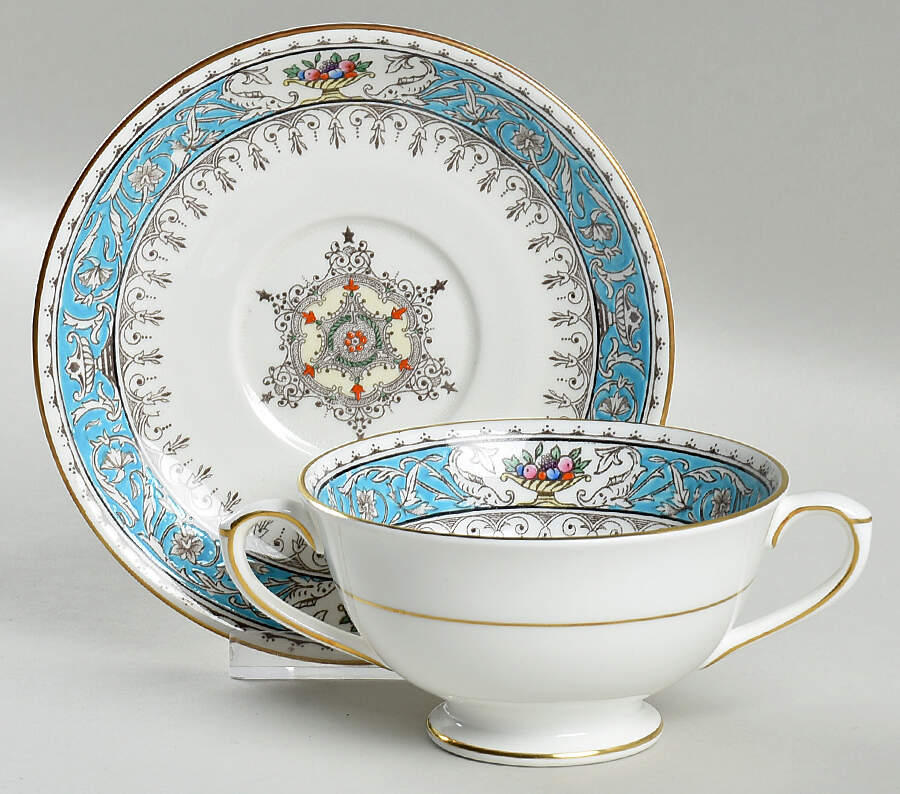 Montreal Turquoise Footed Bouillon Cup & Saucer by Coalport-1
