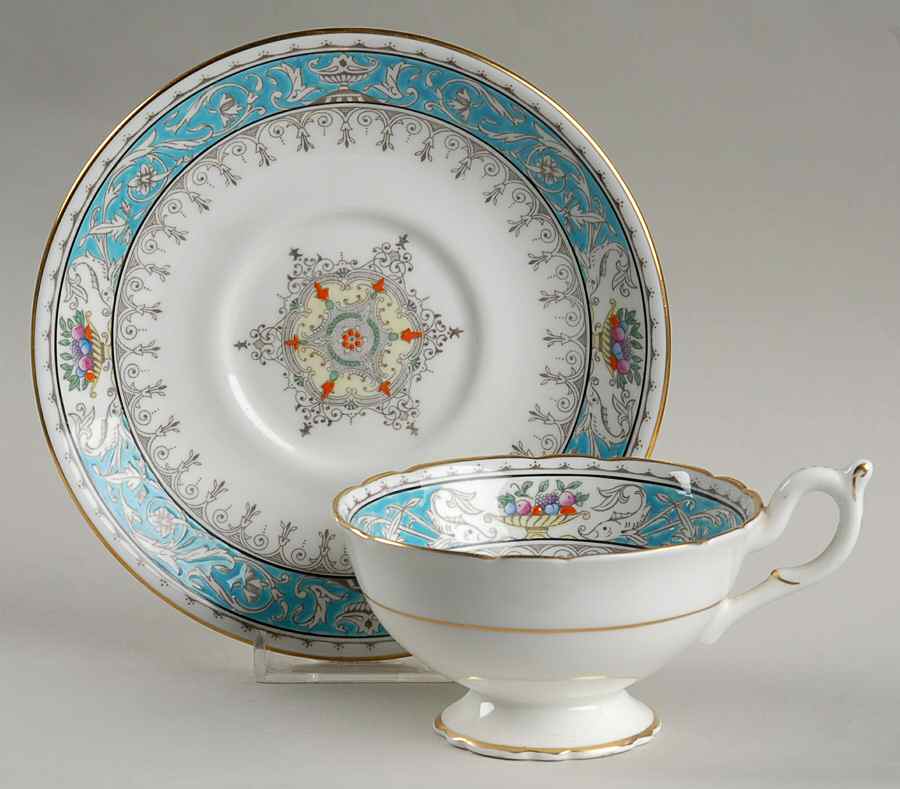 Montreal Turquoise Footed Cup & Saucer Set by Coalport-1