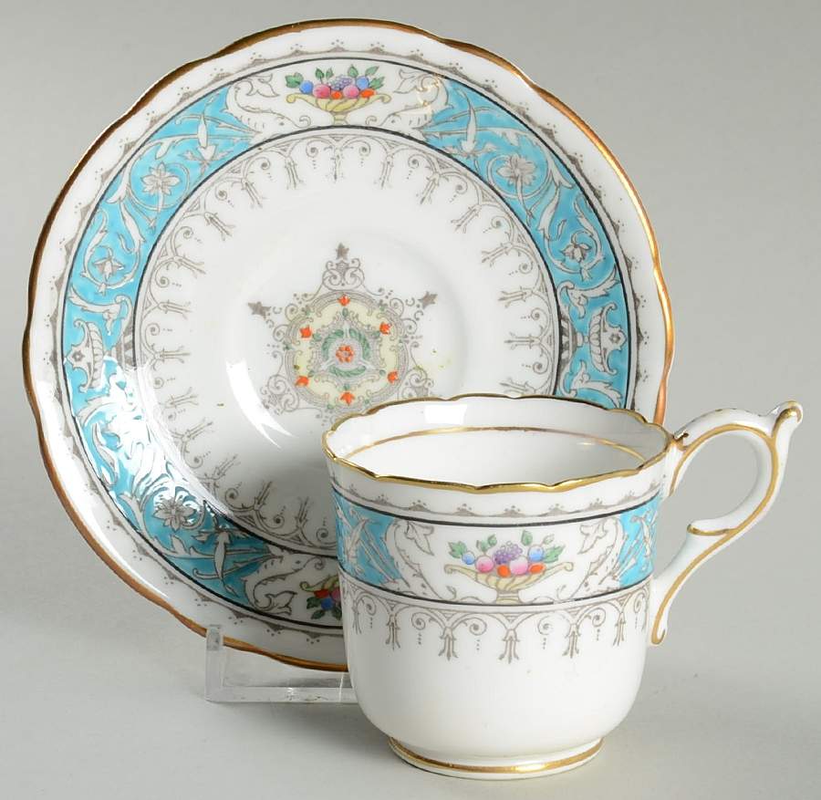 Montreal Turquoise Footed Demitasse Cup & Saucer Set by Coalport-1