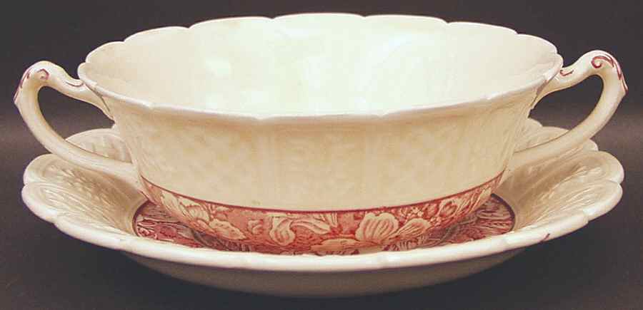 Oakhill Pink Flat Cream Soup Bowl & Saucer Set by Coalport-1