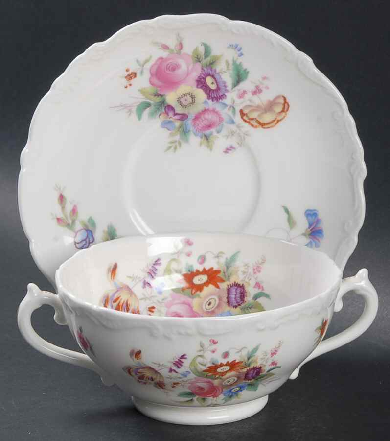 Old Coalport (Bone, No Trim, Shallow Scallop) Footed Cream Soup Bowl & Saucer Set by Coalport-1