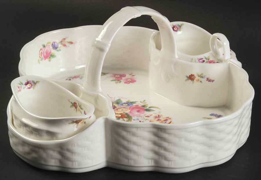 Old Coalport (Bone, No Trim, Shallow Scallop) Strawberry Basket W/Creamer & Open Sugar by Coalport-1